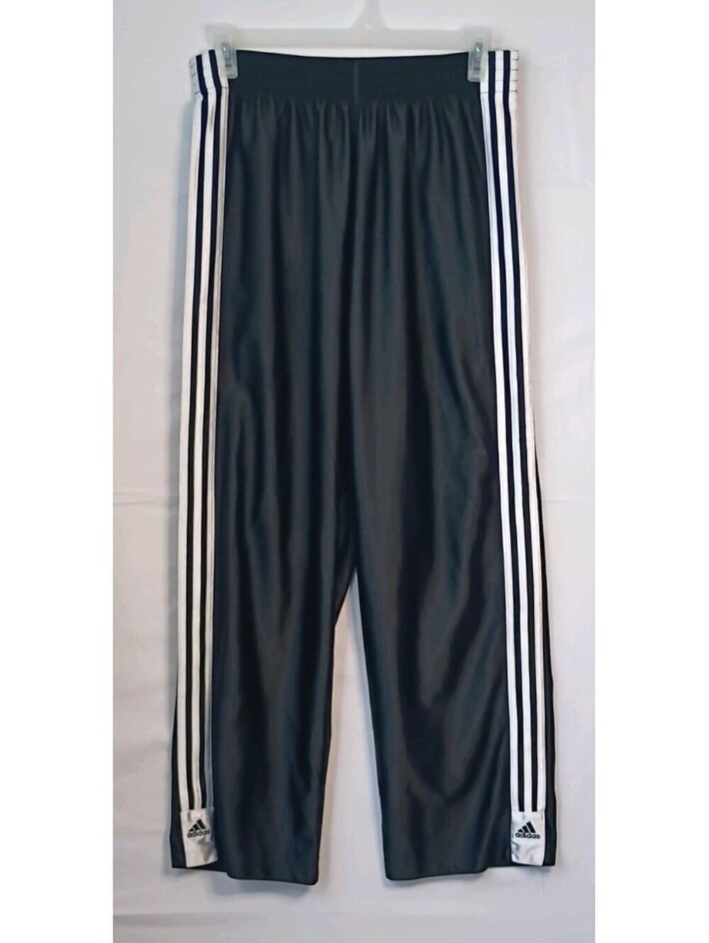 Adidas Pants Men's M Black Snap Button Tearaway Track 3 Stripe Athletic Jogger